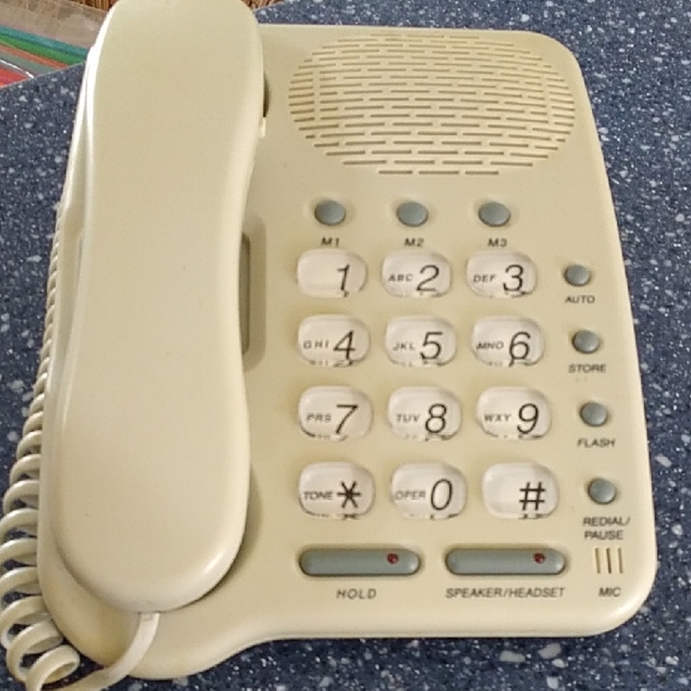 Cream Speakerphone Home Phone with Numeric Keypad